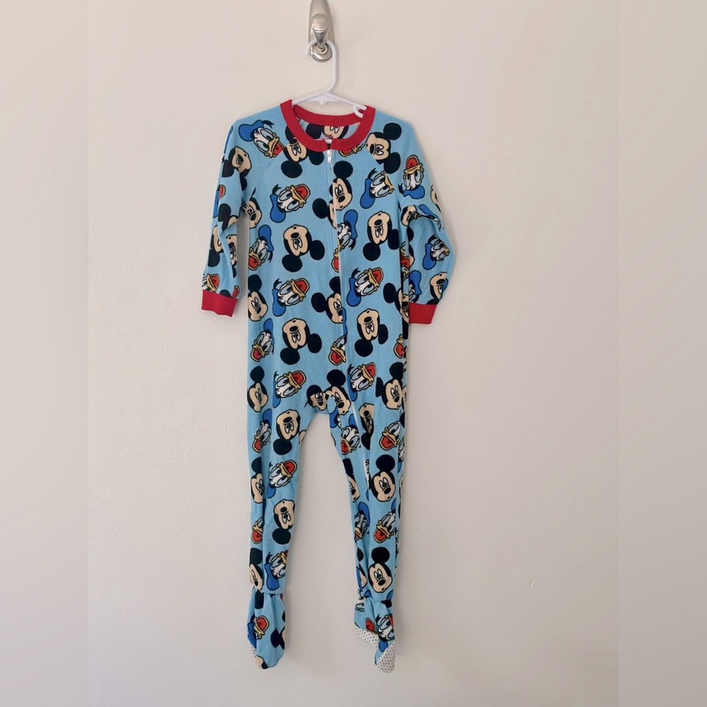 Mickey Mouse Donald Duck Blue red one piece footed pajama